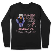 (Custom Birth Date) Aquarius Personalized February Birthday Gift For Her Custom Birthday Gift Black Queen Customized January Birthday T-Shirt Hoodie Dreameris