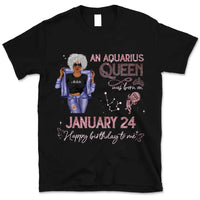 (Custom Birth Date) Aquarius Personalized February Birthday Gift For Her Custom Birthday Gift Black Queen Customized January Birthday T-Shirt Hoodie Dreameris