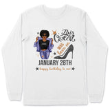 (Custom Birth Date) Personalized February Birthday Gift For Her Custom Birthday Gift Black Queen Customized February Birthday Shirt February Girl Hoodie Dreameris