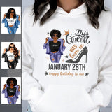 (Custom Birth Date) Personalized January Birthday Gift For Her Custom Birthday Gift Black Queen Customized January Birthday Shirt January Girl Hoodie Dreameris