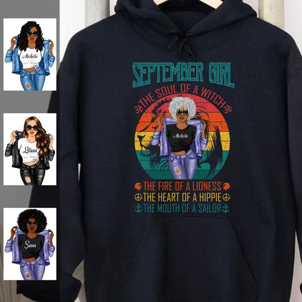 Vintage Retro September Girl Hoodie Sweatshirt Personalized September Birthday Gift For Her Custom Birthday Gift Customized Dreameris