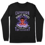 Capricorn Half Hood Half Holy Personalized January Birthday Gift For Her Custom Birthday Gift Black Queen Customized December Birthday T-Shirt Hoodie Dreameris