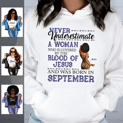Covered By The Blood Of Jesus September Girl Personalized September Birthday Gift For Her Custom Birthday Gift Customized Birthday Shirt Dreameris