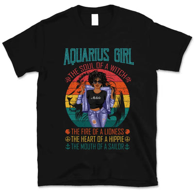 Aquarius Girl Zodiac Sign Personalized January Birthday Gift For Her February Birthday Black Queen Custom January February Birthday Shirt