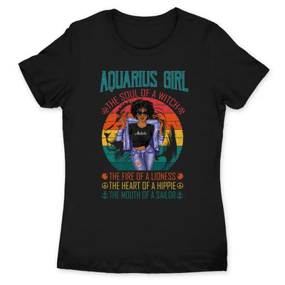 Aquarius Girl Zodiac Sign Personalized January Birthday Gift For Her February Birthday Black Queen Custom January February Birthday Shirt