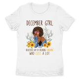 December Girl Sunflower Personalized December Birthday Gift For Her Custom Birthday Gift Black Queen Customized December Birthday T-Shirt Hoodie Dreameris