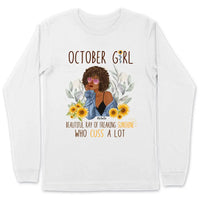 October Girl Sunflower Personalized October Birthday Gift For Her Custom Birthday Gift Black Queen Customized October Birthday T-Shirt Hoodie Dreameris