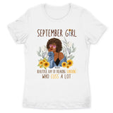 September Girl Sunflower Personalized September Birthday Gift For Her Custom Birthday Gift Black Queen Customized September Birthday T-Shirt Hoodie Dreameris