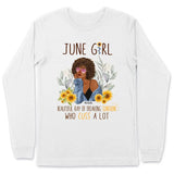 June Girl Sunflower Personalized June Birthday Gift For Her Custom Birthday Gift Black Queen Customized June Birthday T-Shirt Hoodie Dreameris