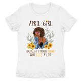 April Girl Sunflower Personalized April Birthday Gift For Her Custom Birthday Gift Black Queen Customized April Birthday T-Shirt Hoodie Dreameris