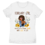 February Girl Sunflower Personalized February Birthday Gift For Her Custom Birthday Gift Black Queen Customized February Birthday T-Shirt Hoodie Dreameris