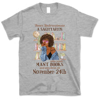 (Custom Your Birthday) Sagittarius Book Lovers Personalized November Birthday Gift For Her Custom Birthday Gift Black Queen Customized December Birthday T-Shirt Hoodie Dreameris