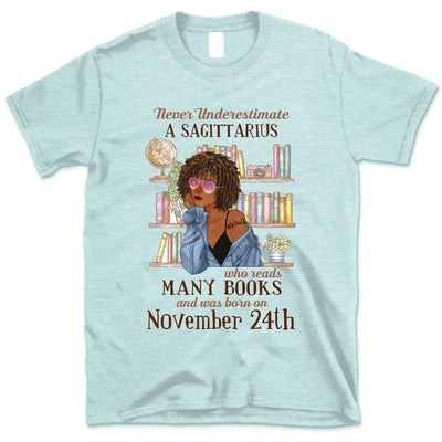 (Custom Your Birthday) Sagittarius Book Lovers Personalized November Birthday Gift For Her Custom Birthday Gift Black Queen Customized December Birthday T-Shirt Hoodie Dreameris