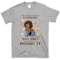 (Custom Your Birthday) Capricorn Book Lovers Personalized January Birthday Gift For Her Custom Birthday Gift Black Queen Customized December Birthday T-Shirt Hoodie Dreameris