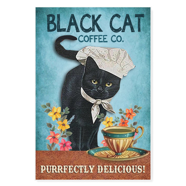 Black cat coffee co purrfectly delicious -Matte Canvas - Dreameris