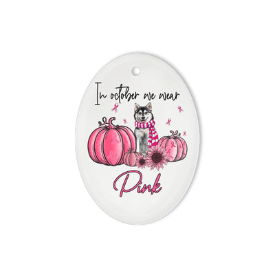 Husky We Wear Pink Pumpkin Gift Dog Lovers - Oval Ornament (2 sided) - Dreameris