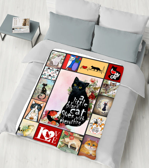 Dreameris A Little Black Cat Goes With Everything Gift For Cat Lover Fleece/Sherpa Blanket - Dreameris