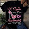 A Queen Was Born In September Glitter Pattern Birthday Gifts Cotton T-Shirt - Dreameris