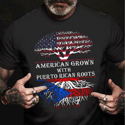 American Grown With Puerto Rican Roots Usa Flag 4th Of July Independence Day Black Men Women Cotton  T Shirt - Dreameris