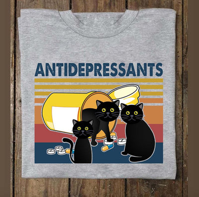 Antidepressants Black Cats For Cat Lover Cotton T Shirt - Dreameris