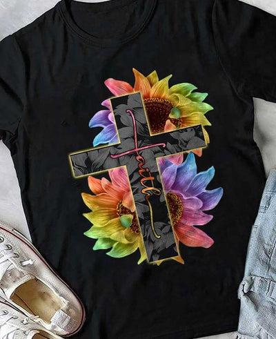 Artfical Flower Cross Faith Cotton T Shirt - Dreameris