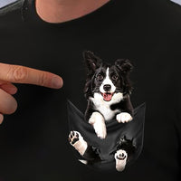 Border Collie Puppy Sit In Ripped Pocket For Lovers Standard Men T-shirt - Dreameris