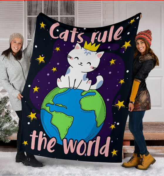 Cat Rules The World Gift For Cat Lovers Fleece/Sherpa Blanket - Dreameris