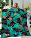 Cute Black Cat Tropical Style Pattern For Cat Lover Fleece Blanket - Dreameris