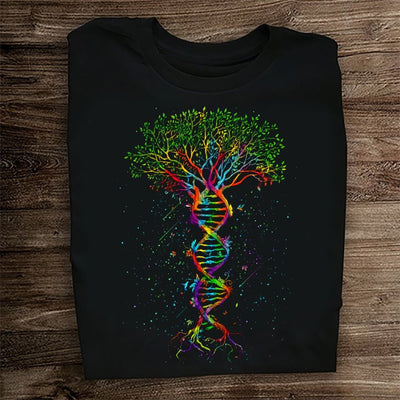 DNA Tree Rainbow Color Cotton T Shirt - Dreameris