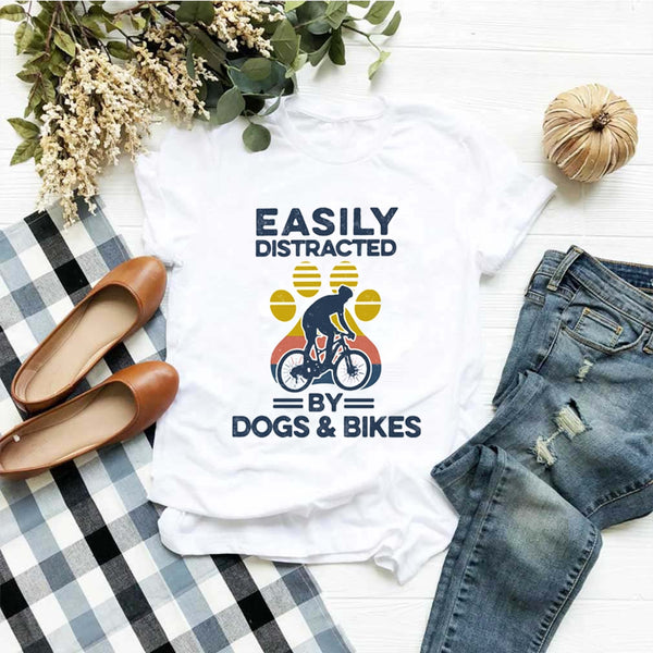 Easily Distracted By Dogs And Bikes Gift Dog Lovers Men Women T shirt - Dreameris