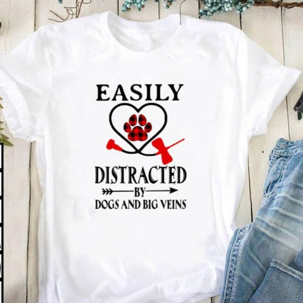 Easily Distracted By Dogs And Veins Gift Dog Lovers Men Women T shirt - Dreameris