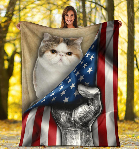 Exotic Cat American Flag Fleece/Sherpa Blanket - Dreameris