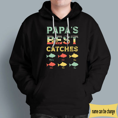 Personalized Vintage Papa's Best Catches Fishing Gift For Dad Father Day Custom Name - Standard T-shirt Hoodie - Dreameris