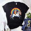 Funny English Bulldog Riding Unicorn Rainbow Gift Dog Lovers Cotton T-Shirt - Dreameris