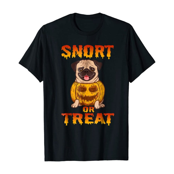 Funny Pug Pumpkin Halloween Snort Or Treat Gift Dog Lovers T-shirt - Dreameris