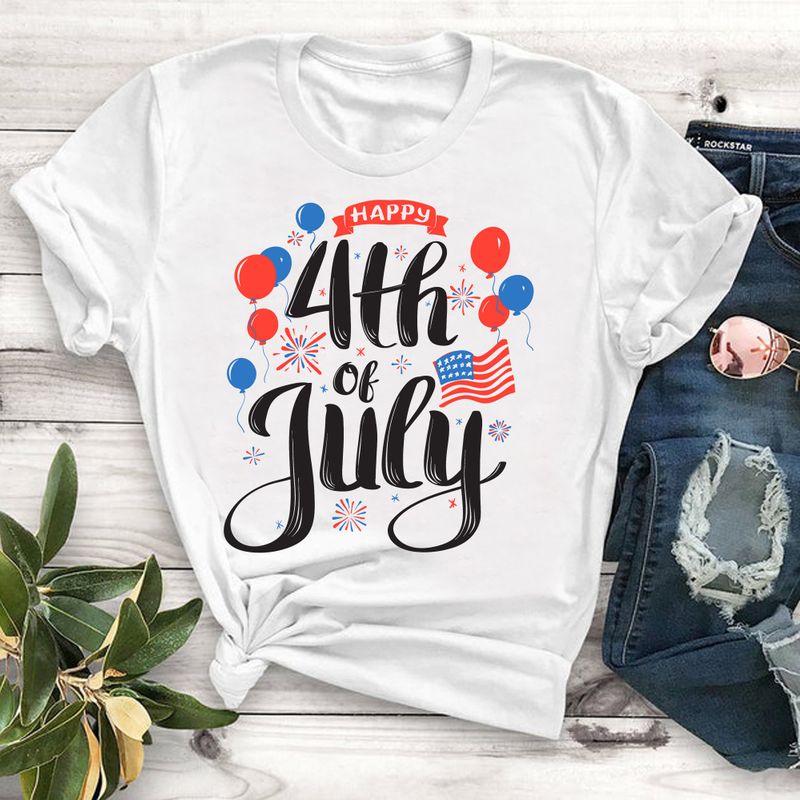 Dreamship Happy 4th July American Balloons Independence Day Gift for Memorial Day White Men Women Cotton T Shirt 5XL / White
