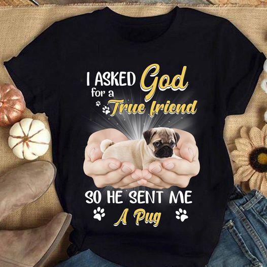 I Asked God For A True Friend So He Sent Me A Pug Gift Dog Lovers T-shirt