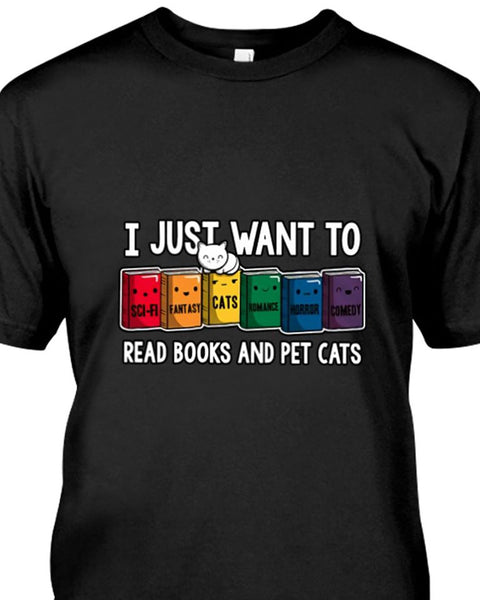 I Just Want To Read Books And Pet Cats Standard Men T-shirt - Dreameris