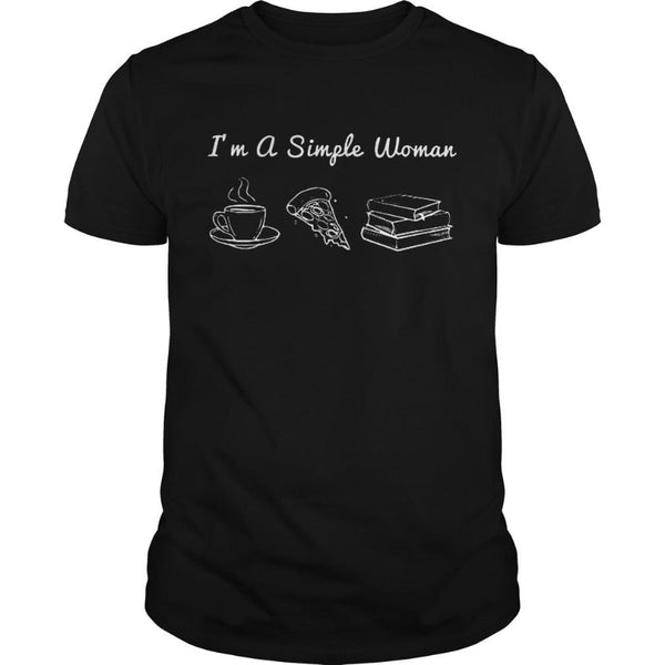 I'm A Simple Woman Coffee Pizza And Book Gift Dog Book Lovers T-Shirt - Dreameris