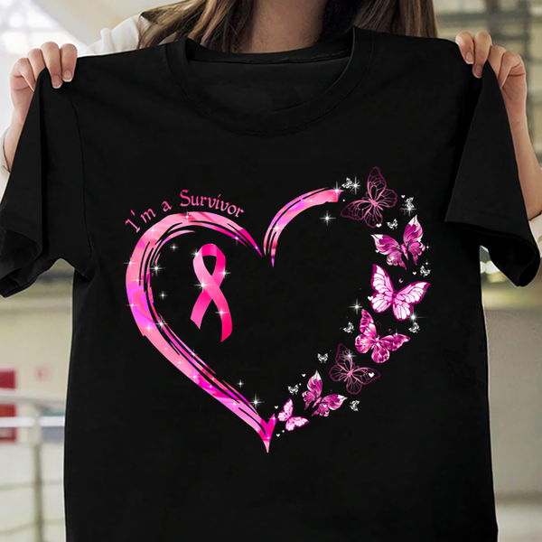 I'm A Survivor Butterfly Breast Cancer Awareness Month Gift October We Wear Pink Standard/Premium T-Shirt Hoodie Top Selling