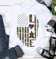 Love American Flag Army Pattern Design Cotton T Shirt - Dreameris