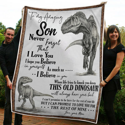 My Son Dinosaur Believe In Yourself Gift From Mom Fleece Blanket-Sherpa Blanket - Dreameris