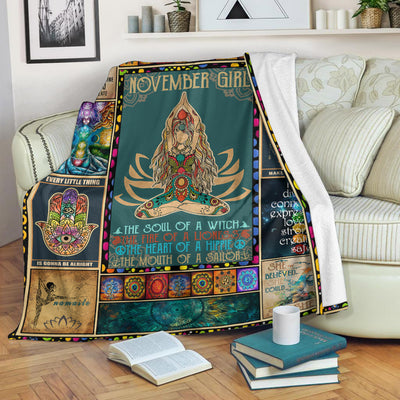 [Dreameris] November Girl The Soul Of Mermaid Yoga Namaste Fleece Blanket - Dreameris