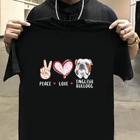 Peace Love Bulldog Gift Dog Lovers T-Shirt - Dreameris