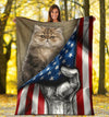 Persian Exotic Cat USA Flag Freedom Veteran Cat Lovers Fleece/Sherpa Blanket - Dreameris