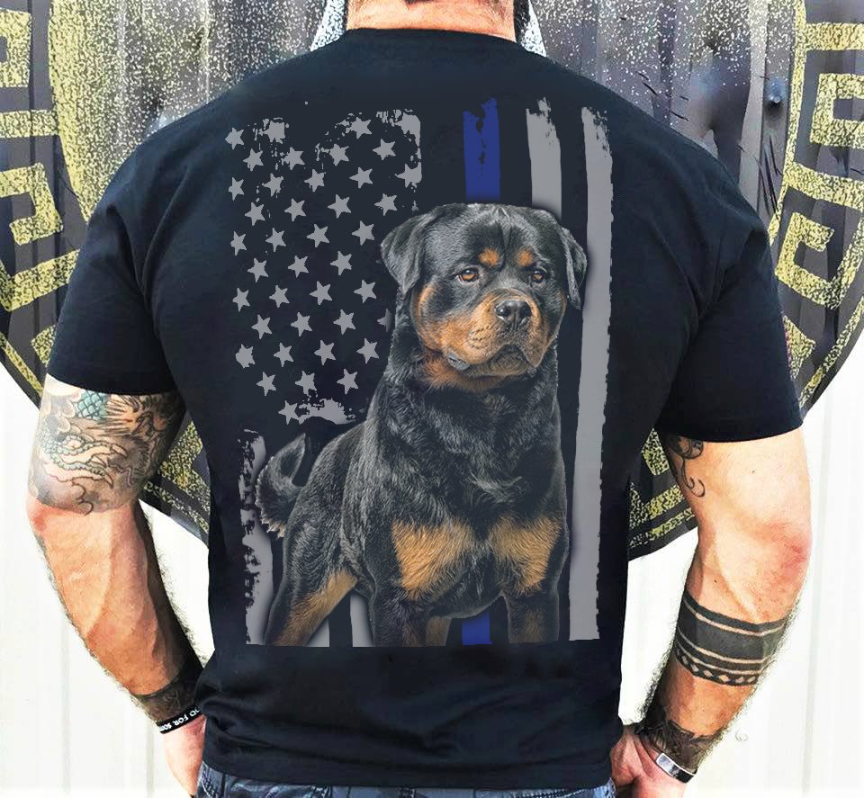 Rottweiler American Flag Blue Line Back Printed Standard Men T-shirt