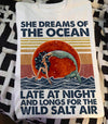 She Dreams Of The Ocean Late Night And Longs For The Wild Salt Air Cotton T-Shirt - Dreameris