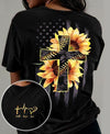 Sunflower Amercan Flag Faith Hope Love Cotton T-Shirt - Dreameris