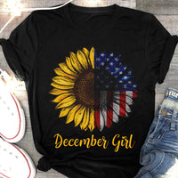 Sunflower American Flag December Girl USA Birthday Gift Standard/Premium T-Shirt Hoodie - Dreameris