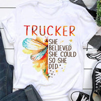 Trucker She Believed She Could So She Did Butterfly Cotton T Shirt - Dreameris